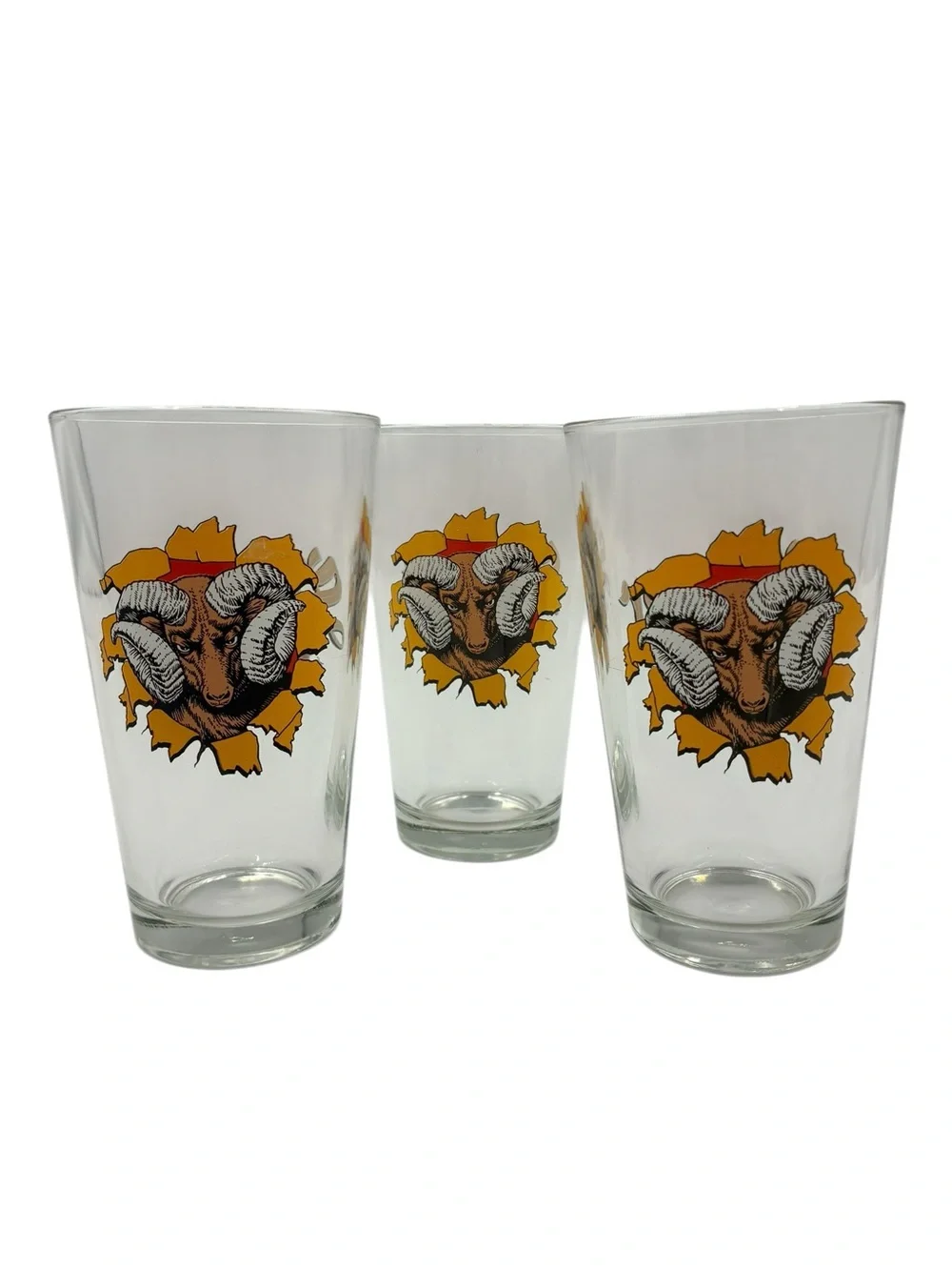 Lot of 3 Vintage Shiner Bock Beer Pint Glasses 16oz - Spoetzl Brewery Ram Logo